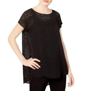 Eileen Fisher Confetti Laser Cut High Low Silk Top Blouse in Black Size XS